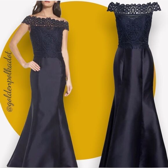 La FEMME Lace & Twill Mermaid Prom Gown
Navy Sz 8  NEW Retail $438 Pageant Party - Picture 1 of 16
